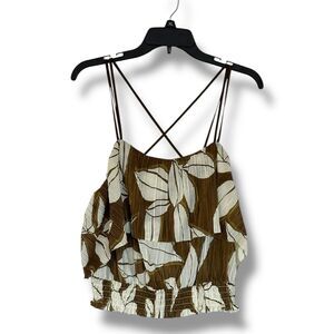 Nine West Strappy Tank Top Smocked Waist Green Floral XXL